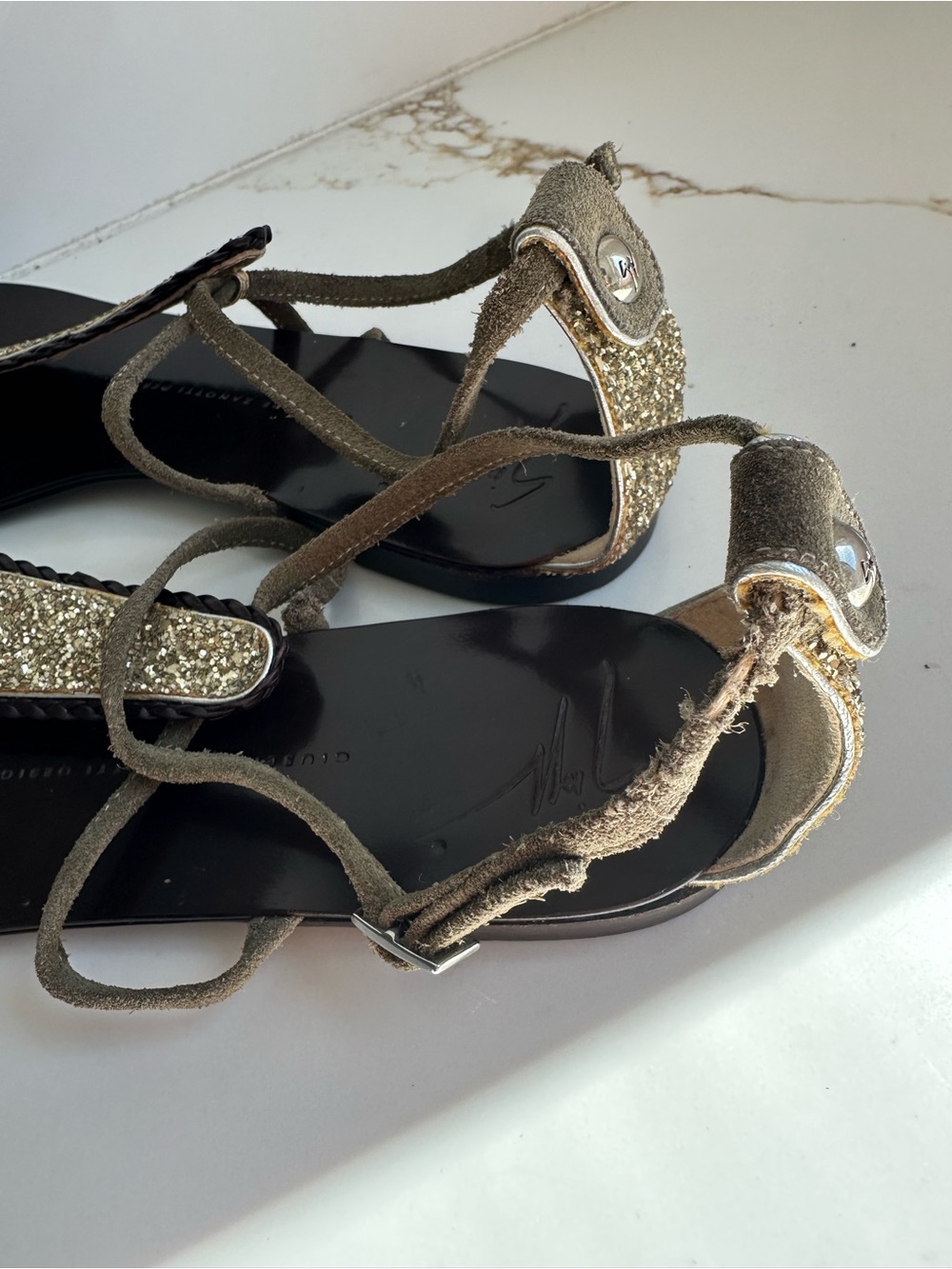 Giuseppe Zanotti suede Glitter Ankle Wrap Sandals EU 38 Made in Italy 7.5-8u.s - Picture 4 of 7